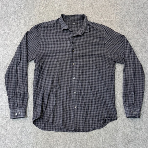 Theory Other - Theory Gray Gingham Plaid Long Sleeve Button Down Shirt Men's Size Large